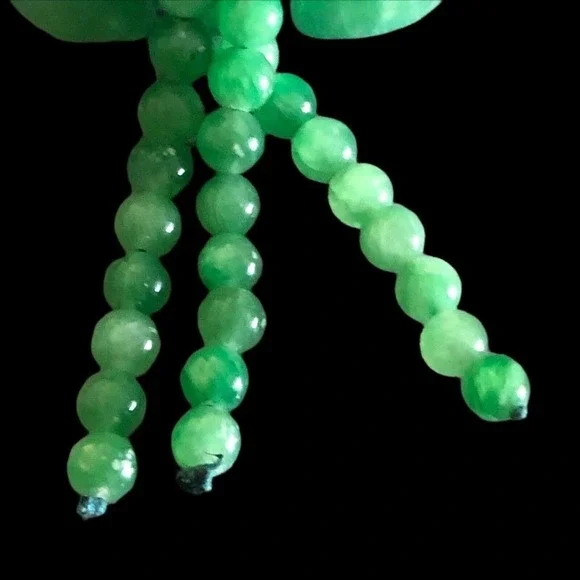 Green Jade Beaded Tassel Pendant Necklace Carved Elephant Silk Knotted 92 Gram - Picture 7 of 12